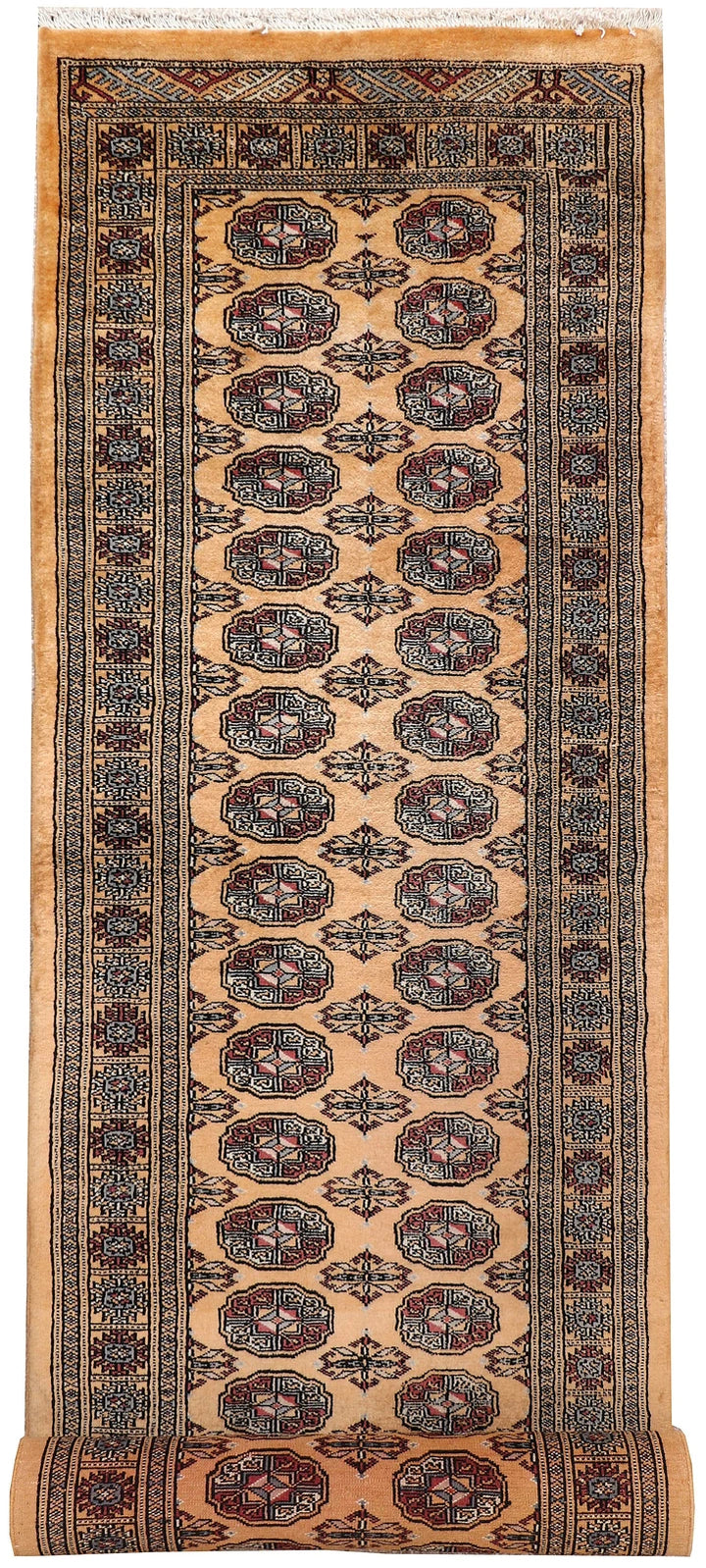 Sandy Brown Pakistani Bokhara Rug 2' 7" x 10' 6" Hand-Knotted | No. QA16671