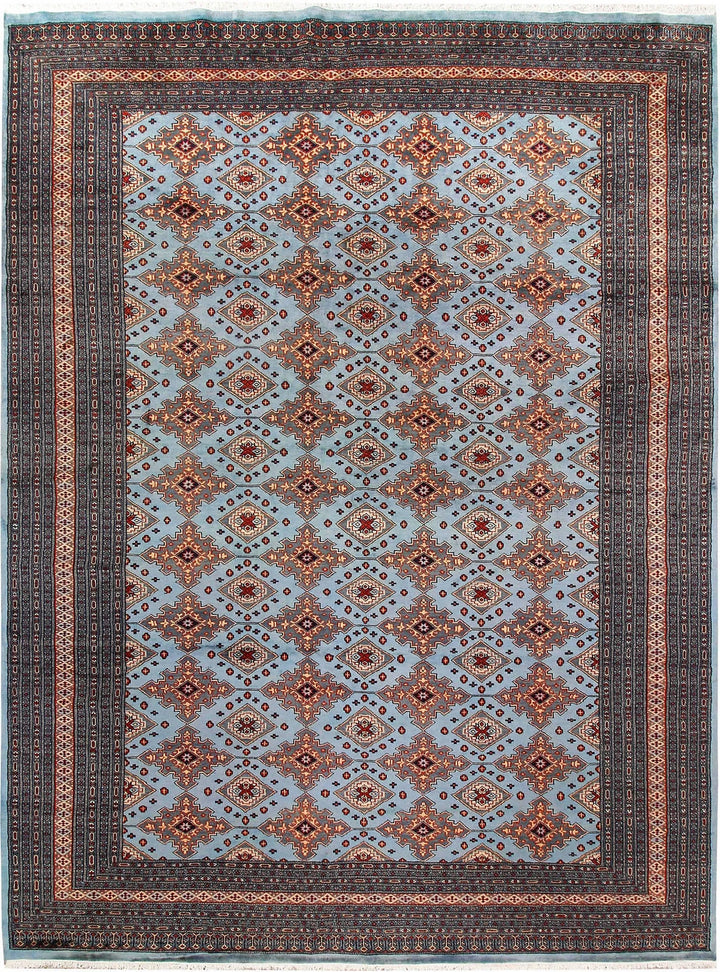 Light Steel Blue Pakistani Jaldar Rug 8' 1" x 10' 10" Hand-Knotted | No. QA16822