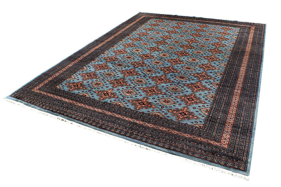Light Steel Blue Pakistani Jaldar Rug 8' 1" x 10' 10" Hand-Knotted | No. QA16822