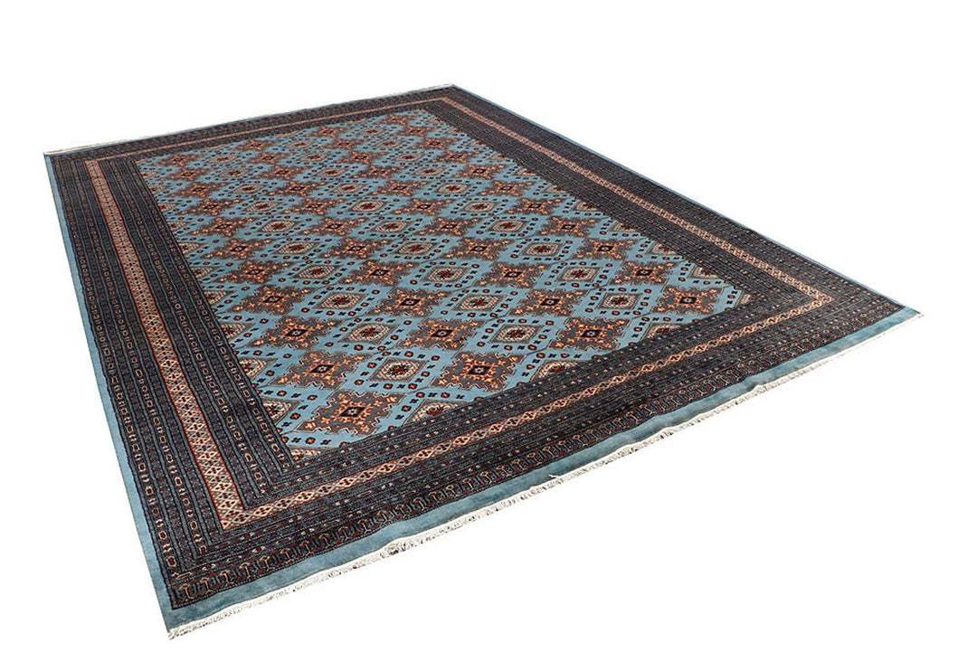 Light Steel Blue Pakistani Jaldar Rug 8' 1" x 10' 10" Hand-Knotted | No. QA16822