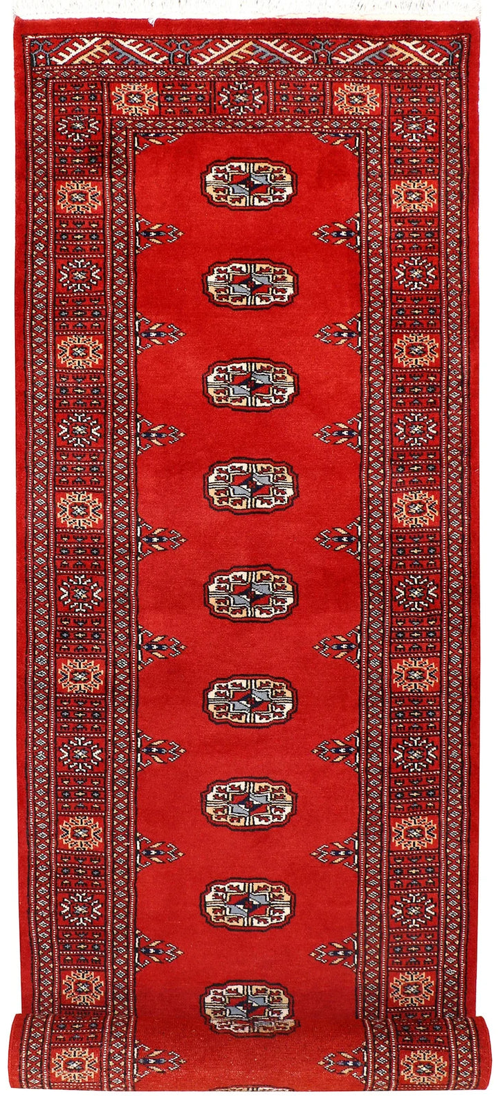 Red Pakistani Bokhara Rug 2' 7" x 9' 9" Hand-Knotted | No. QA16872