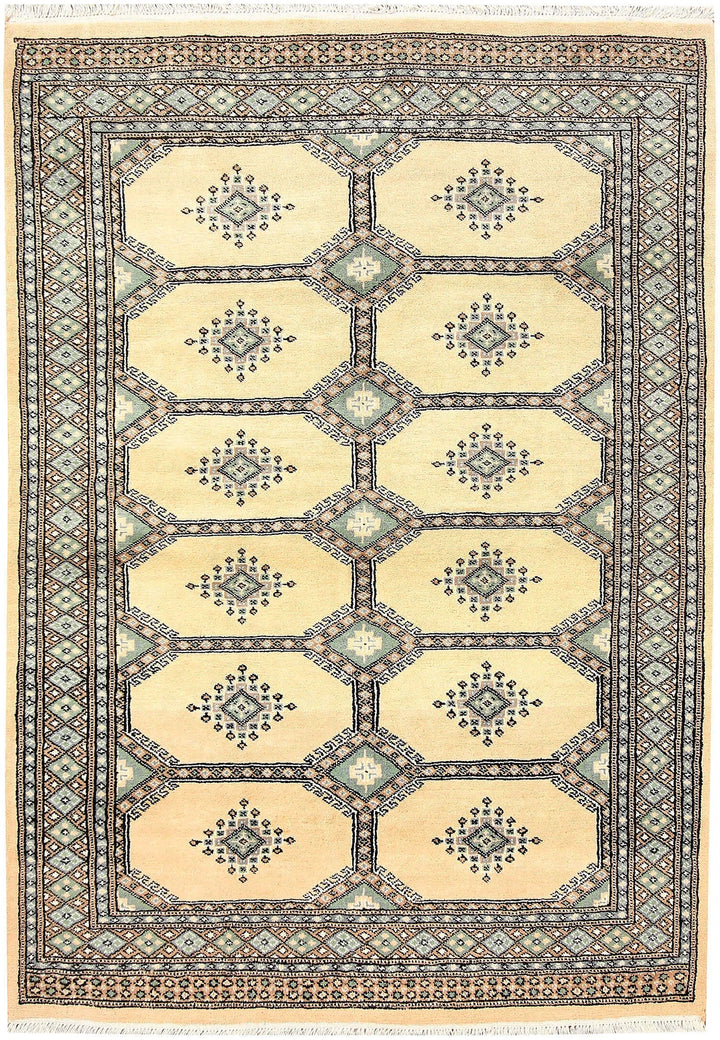 Brown Pakistani Jaldar Rug 4' 2" x 5' 10" Hand-Knotted | No. QA17002
