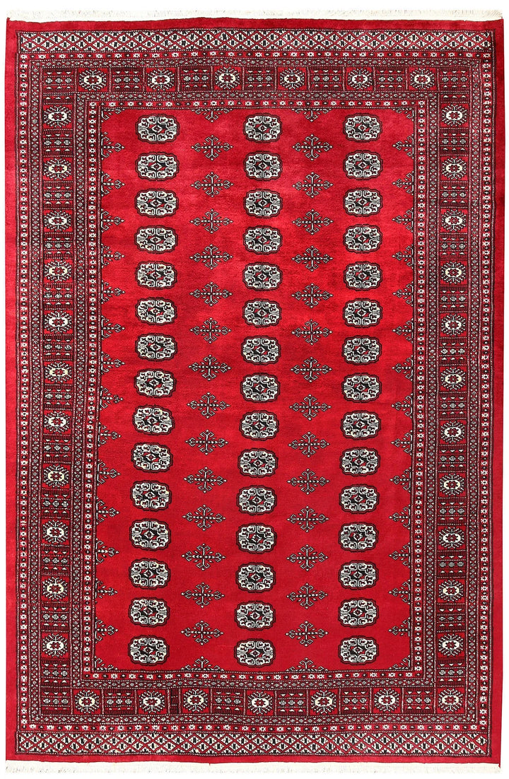 Red Pakistani Bokhara Rug 5' 7" x 8' 2" Hand-Knotted | No. QA17126