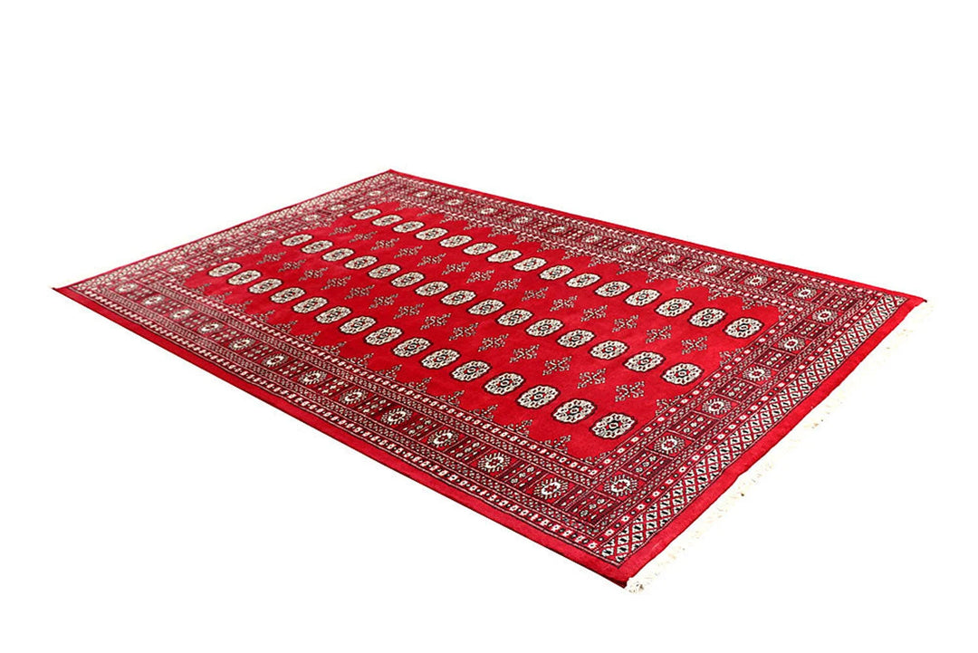 Red Pakistani Bokhara Rug 5' 7" x 8' 2" Hand-Knotted | No. QA17126