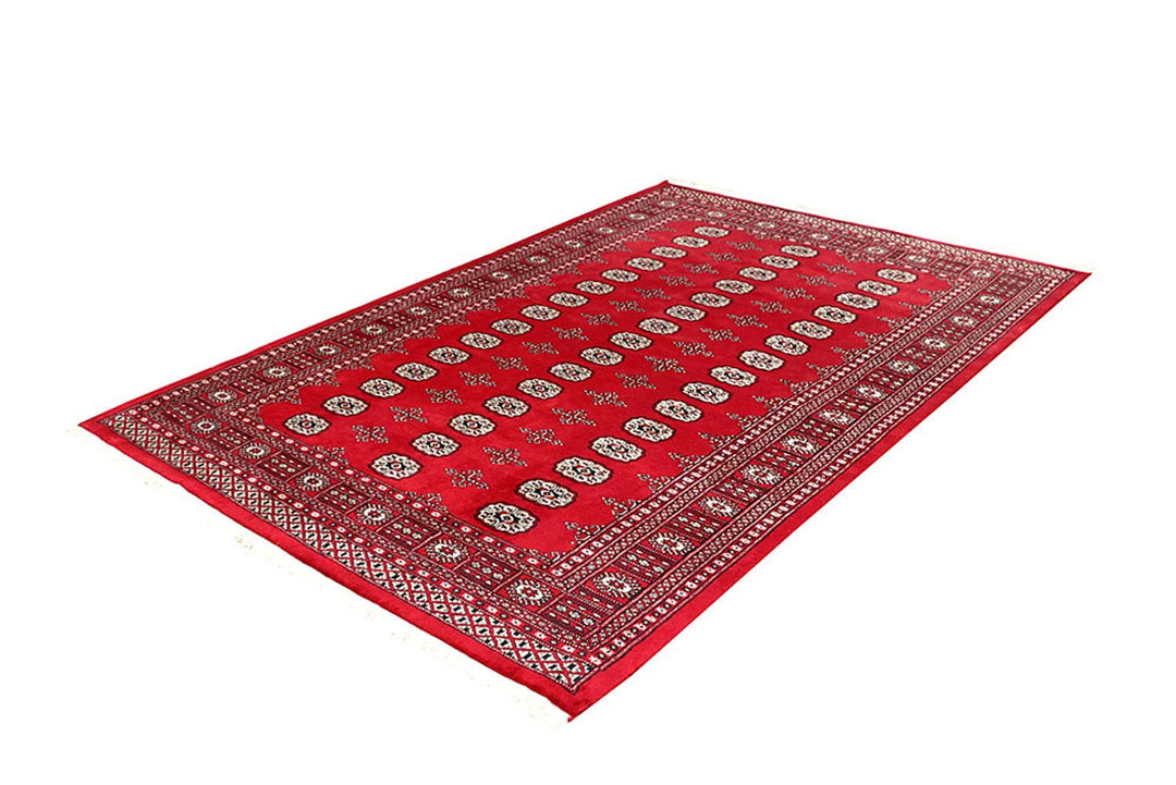 Red Pakistani Bokhara Rug 5' 7" x 8' 2" Hand-Knotted | No. QA17126