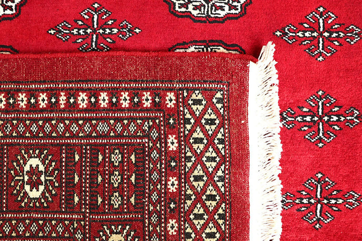 Red Pakistani Bokhara Rug 5' 7" x 8' 2" Hand-Knotted | No. QA17126