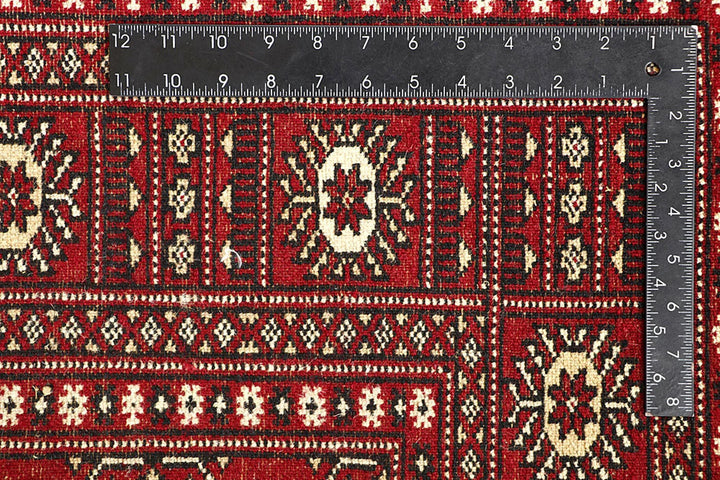Red Pakistani Bokhara Rug 5' 7" x 8' 2" Hand-Knotted | No. QA17126