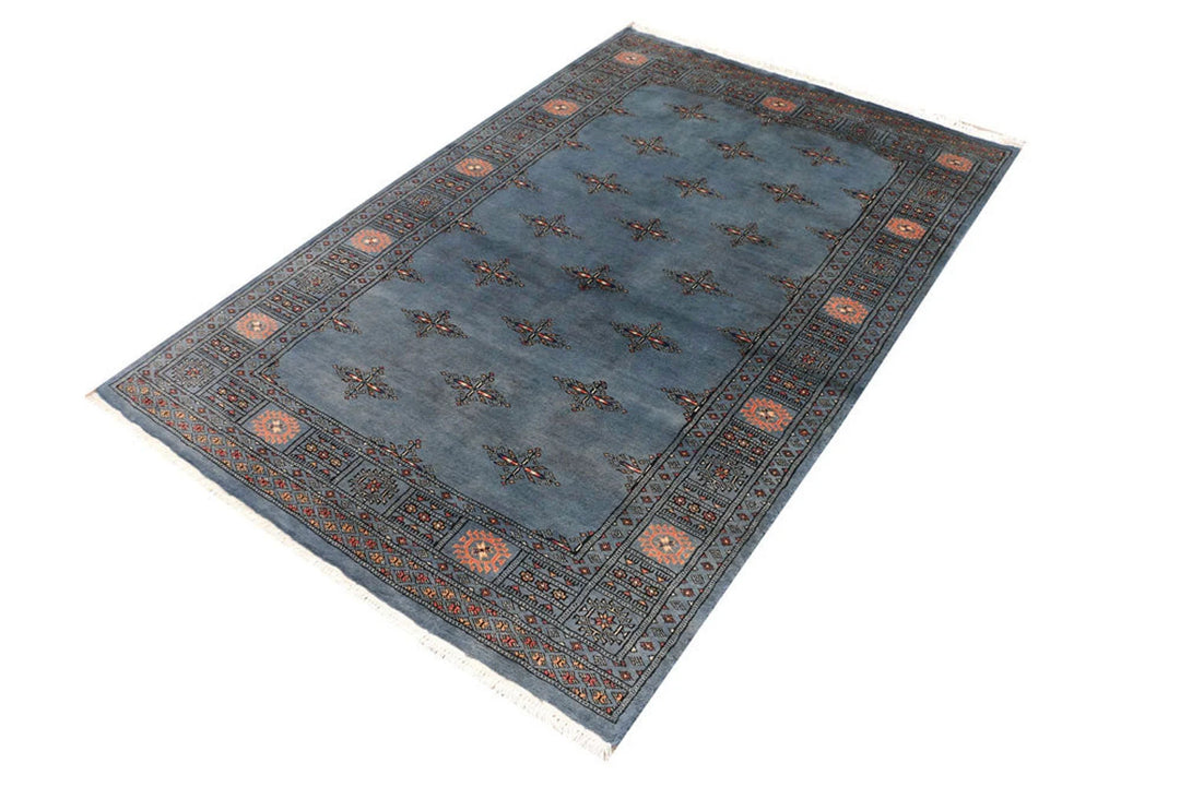 Light Slate Grey Pakistani Butterfly Rug 4' 1" x 6' 2" Hand-Knotted | No. QA17231