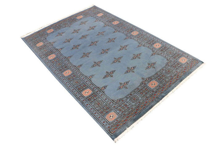 Light Slate Grey Pakistani Butterfly Rug 4' 1" x 6' 2" Hand-Knotted | No. QA17231