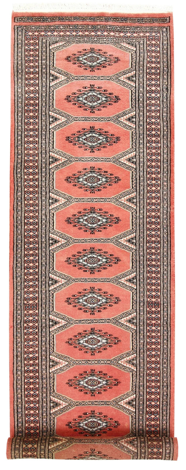 Light Salmon Pakistani Jaldar Rug 2' 4" x 9' 4" Hand-Knotted | No. QA17309