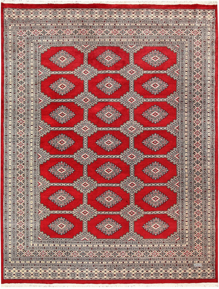 Firebrick Red Pakistani Jaldar Rug 6' 8" x 8' 8" Hand-Knotted | No. QA17318