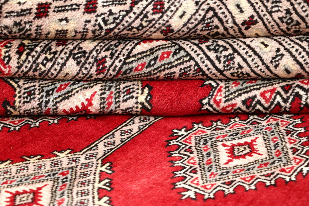 Firebrick Red Pakistani Jaldar Rug 6' 8" x 8' 8" Hand-Knotted | No. QA17318