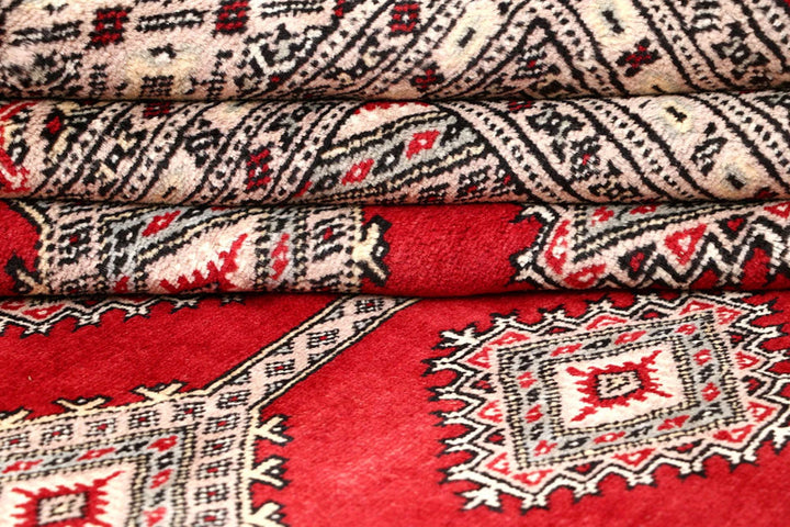 Firebrick Red Pakistani Jaldar Rug 6' 8" x 8' 8" Hand-Knotted | No. QA17318