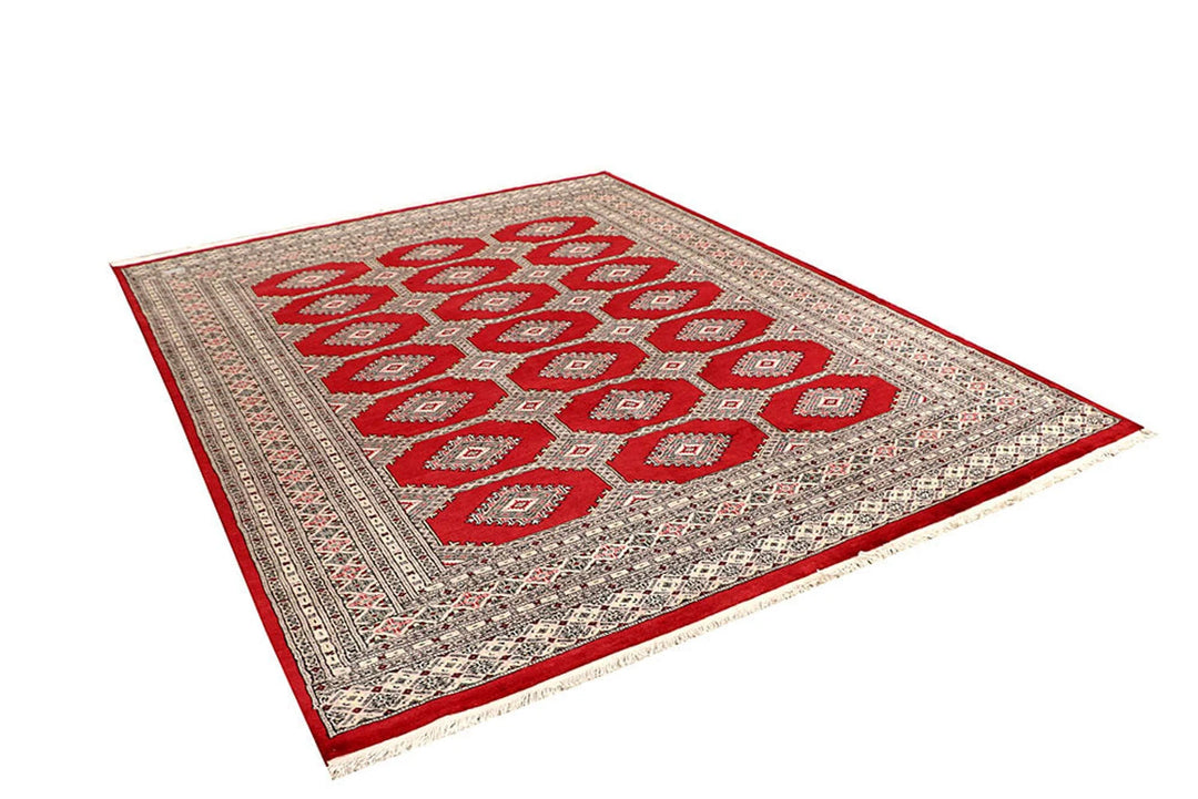 Firebrick Red Pakistani Jaldar Rug 6' 8" x 8' 8" Hand-Knotted | No. QA17318