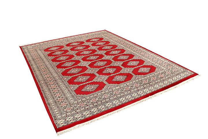 Firebrick Red Pakistani Jaldar Rug 6' 8" x 8' 8" Hand-Knotted | No. QA17318