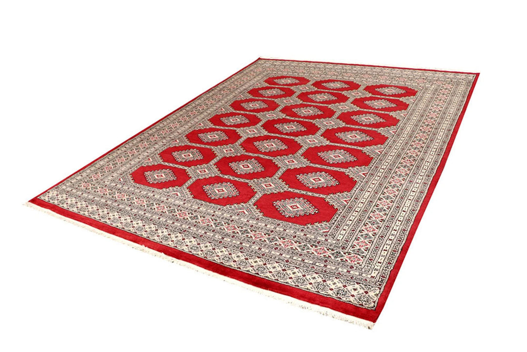 Firebrick Red Pakistani Jaldar Rug 6' 8" x 8' 8" Hand-Knotted | No. QA17318