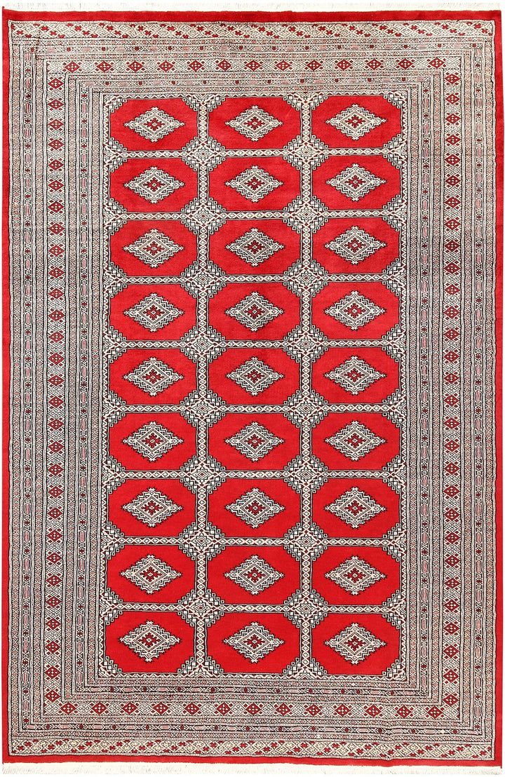 Red Pakistani Jaldar Rug 6' x 9'3" Hand-Knotted | No. QA17347