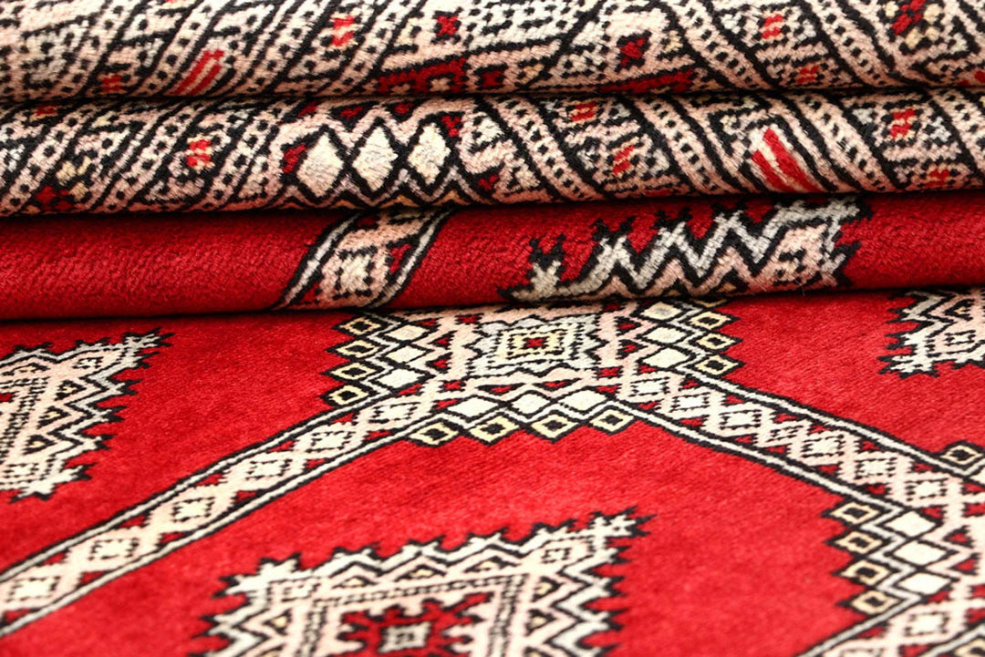 Red Pakistani Jaldar Rug 6' x 9'3" Hand-Knotted | No. QA17347
