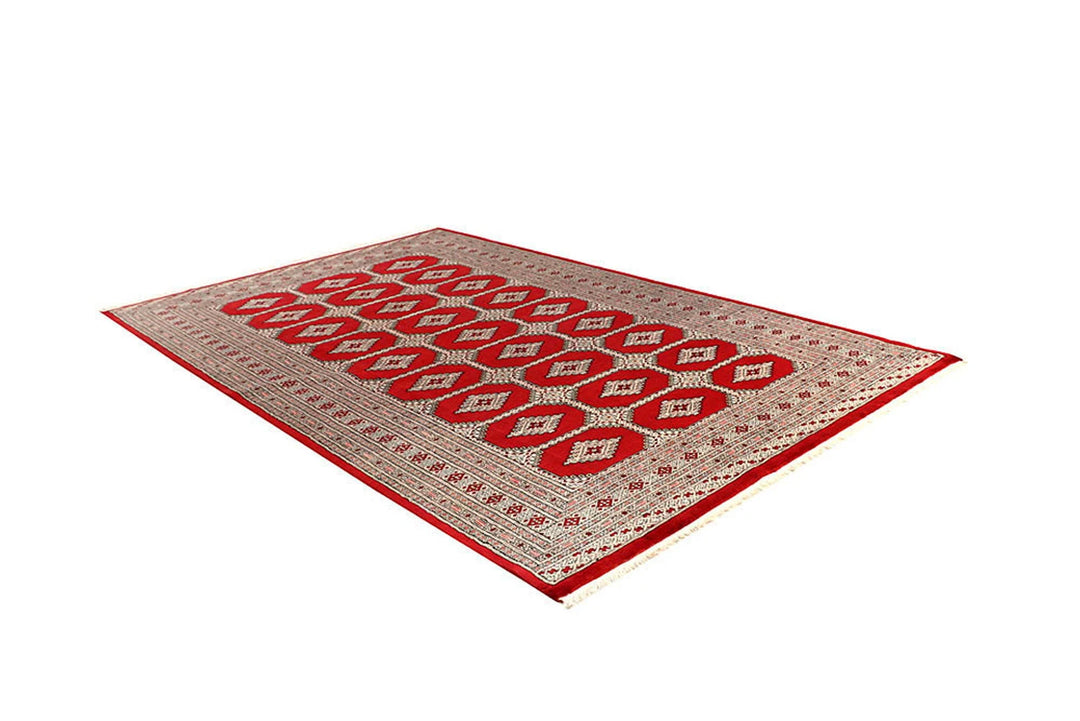Red Pakistani Jaldar Rug 6' x 9'3" Hand-Knotted | No. QA17347