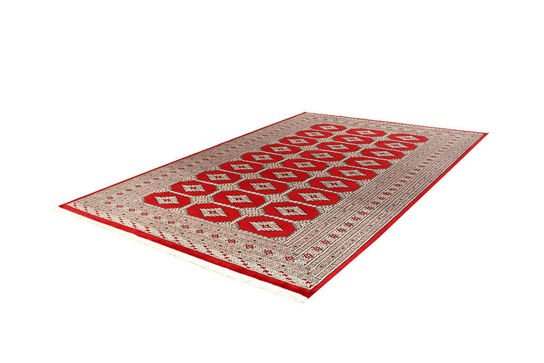 Red Pakistani Jaldar Rug 6' x 9'3" Hand-Knotted | No. QA17347