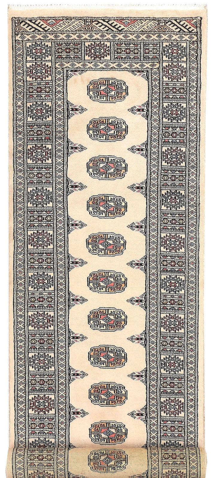 Ivory Pakistani Bokhara Rug 2' 6" x 9' 7" Hand-Knotted | No. QA17372