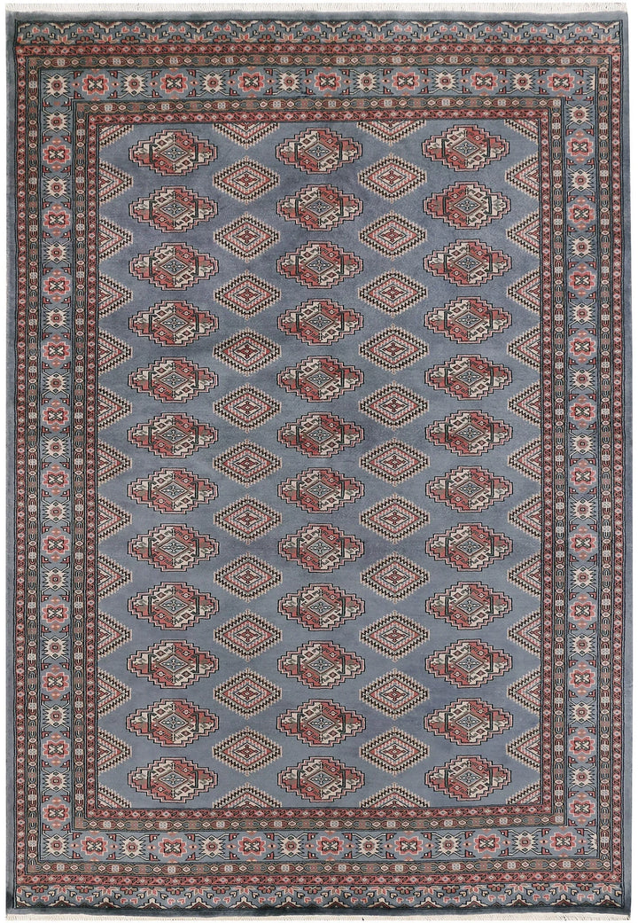 Light Slate Grey Pakistani Jaldar Rug 5' 6" x 7' 11" Hand-Knotted | No. QA17455