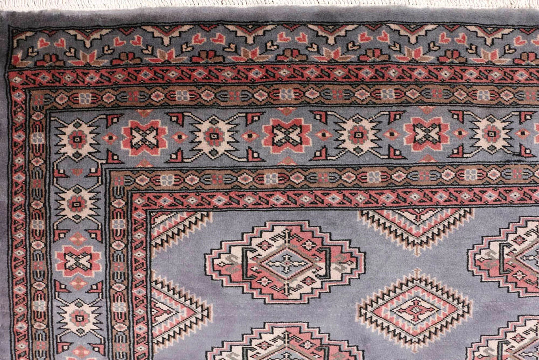Light Slate Grey Pakistani Jaldar Rug 5' 6" x 7' 11" Hand-Knotted | No. QA17455