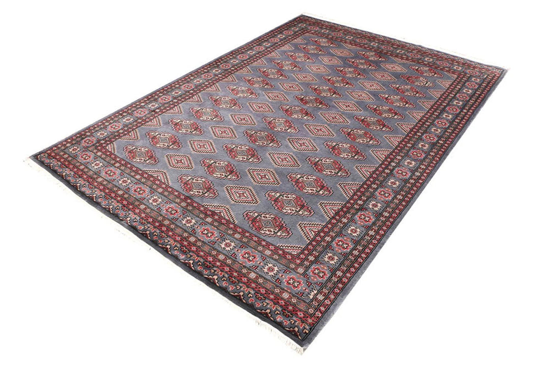 Light Slate Grey Pakistani Jaldar Rug 5' 6" x 7' 11" Hand-Knotted | No. QA17455