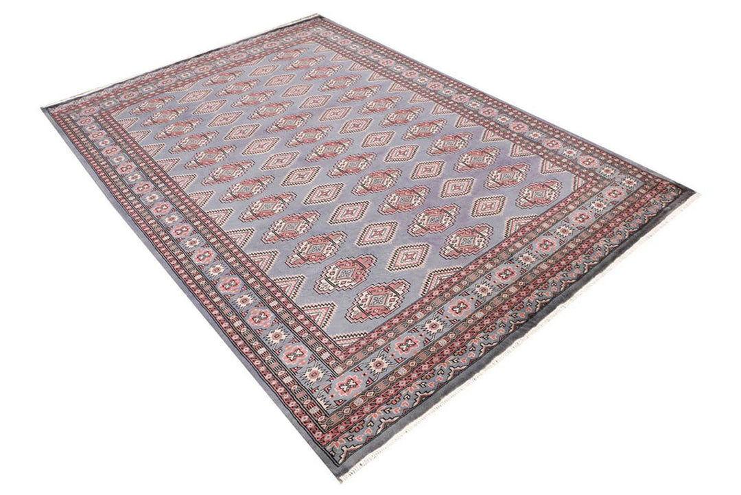 Light Slate Grey Pakistani Jaldar Rug 5' 6" x 7' 11" Hand-Knotted | No. QA17455