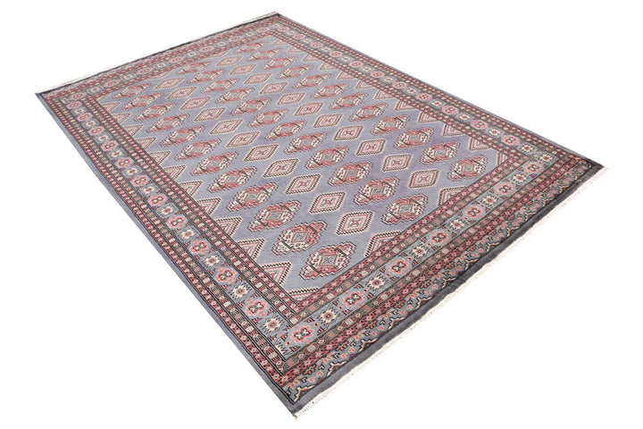 Light Slate Grey Pakistani Jaldar Rug 5' 6" x 7' 11" Hand-Knotted | No. QA17455