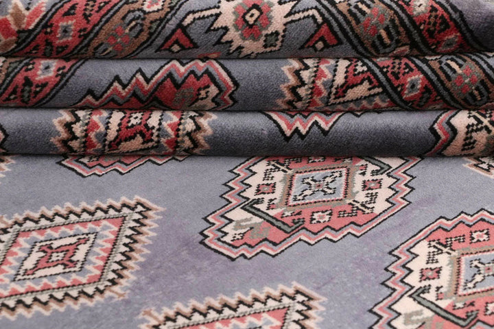 Light Slate Grey Pakistani Jaldar Rug 5' 6" x 7' 11" Hand-Knotted | No. QA17455