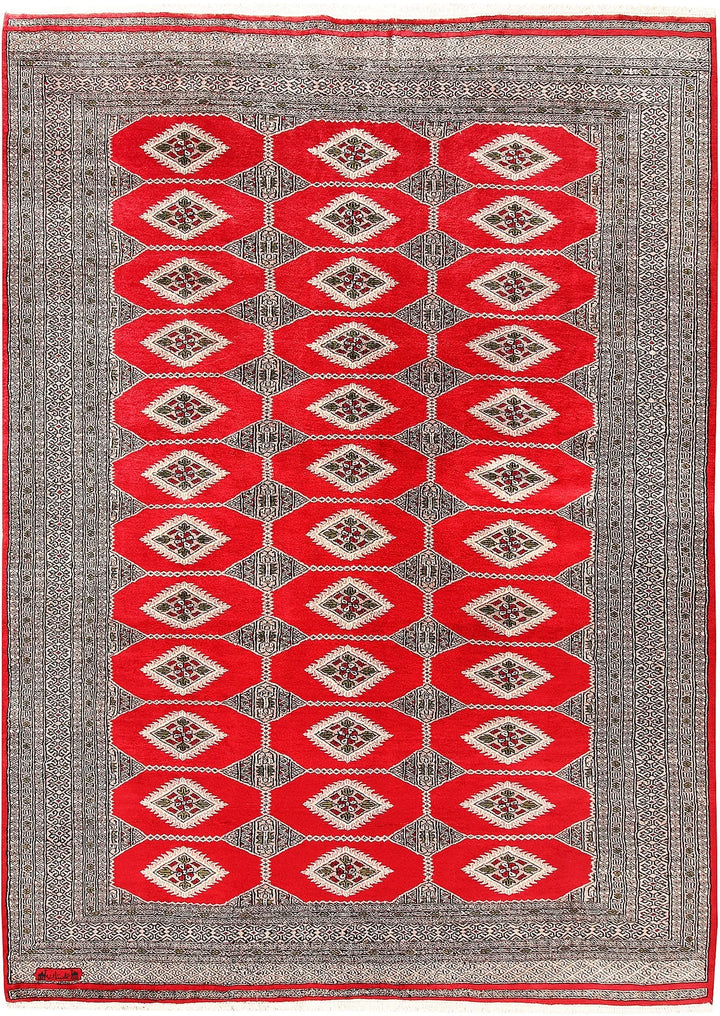 Red Pakistani Jaldar Rug 6' 3" x 8' 6" Hand-Knotted | No. QA17533
