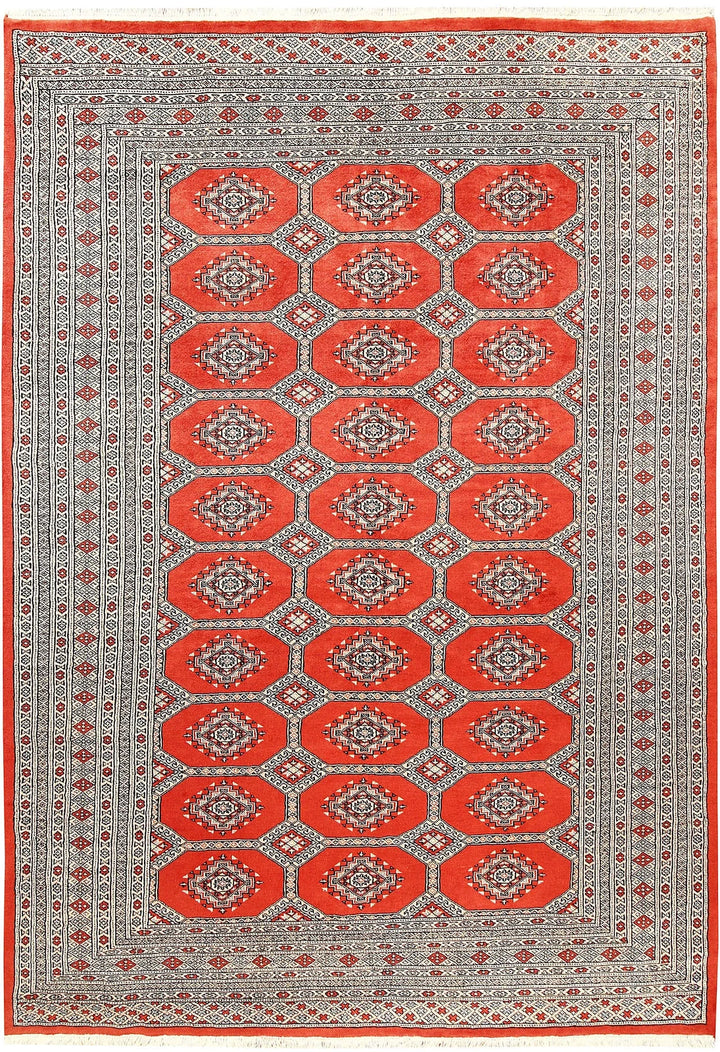 Tomato Orange Pakistani Jaldar Rug 6' x 8'6" Hand-Knotted | No. QA17619