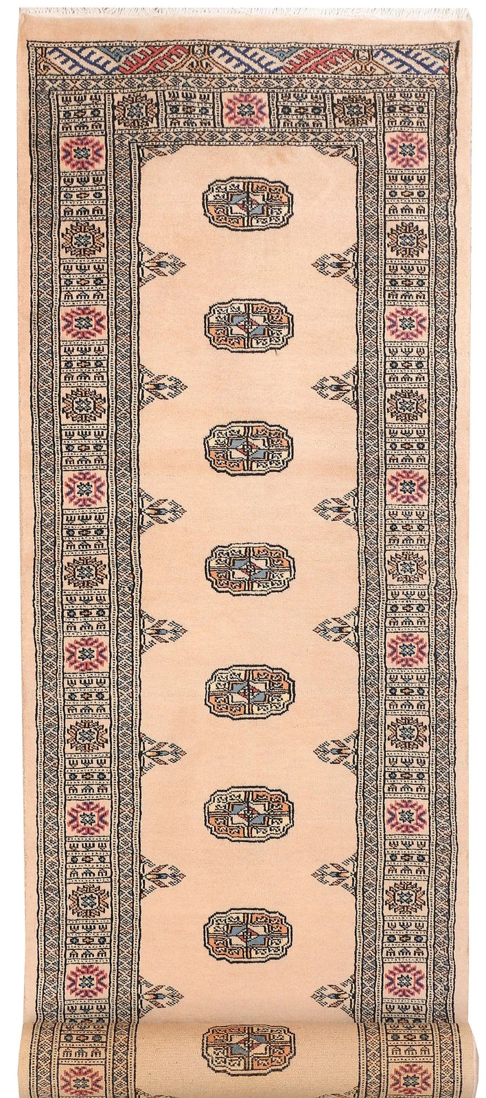 Antique White Pakistani Bokhara Rug 2' 7" x 10' 9" Hand-Knotted | No. QA17621