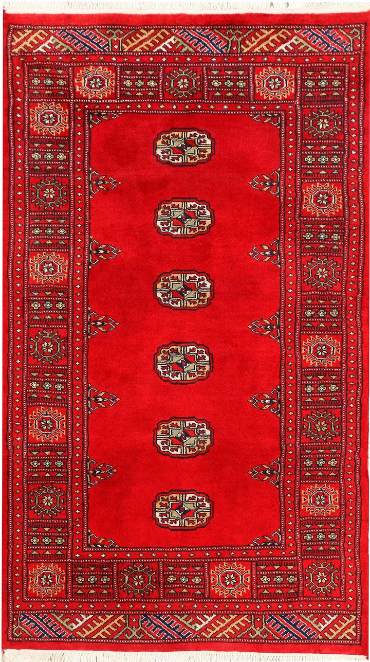 Red Pakistani Bokhara Rug 3' x 5' 2" Hand-Knotted | No. QA17633