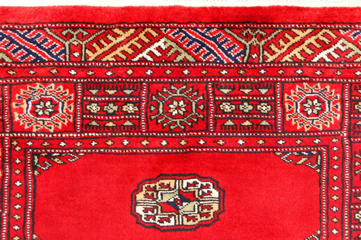 Red Pakistani Bokhara Rug 3' x 5' 2" Hand-Knotted | No. QA17633
