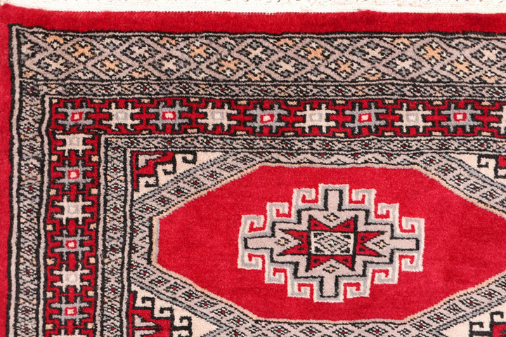 Red Pakistani Jaldar Rug 2' 2" x 5' 5" Hand-Knotted | No. QA17677