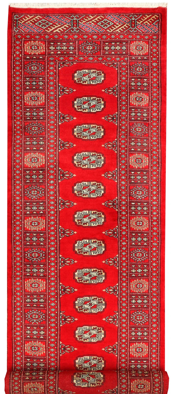 Red Pakistani Bokhara Rug 2' 7" x 9' 3" Hand-Knotted | No. QA17717