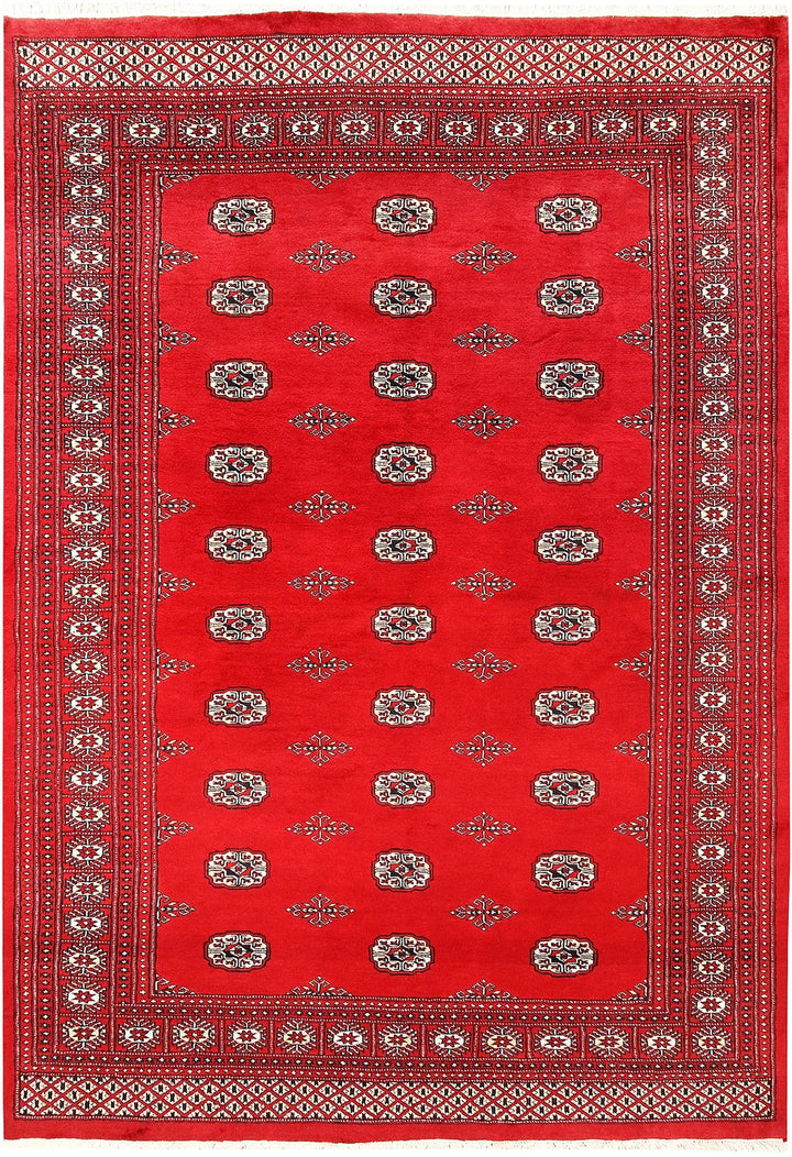 Red Pakistani Bokhara Rug 6'2" x 9'1" Hand-Knotted | No. QA17745