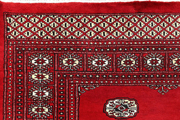 Red Pakistani Bokhara Rug 6'2" x 9'1" Hand-Knotted | No. QA17745