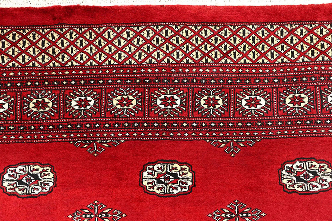 Red Pakistani Bokhara Rug 6'2" x 9'1" Hand-Knotted | No. QA17745