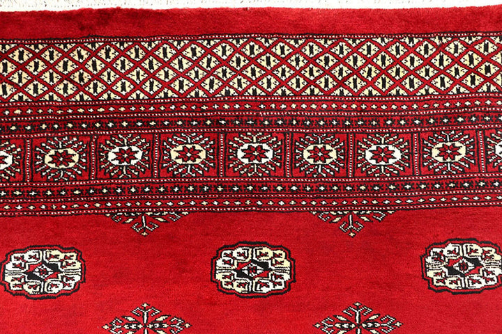 Red Pakistani Bokhara Rug 6'2" x 9'1" Hand-Knotted | No. QA17745