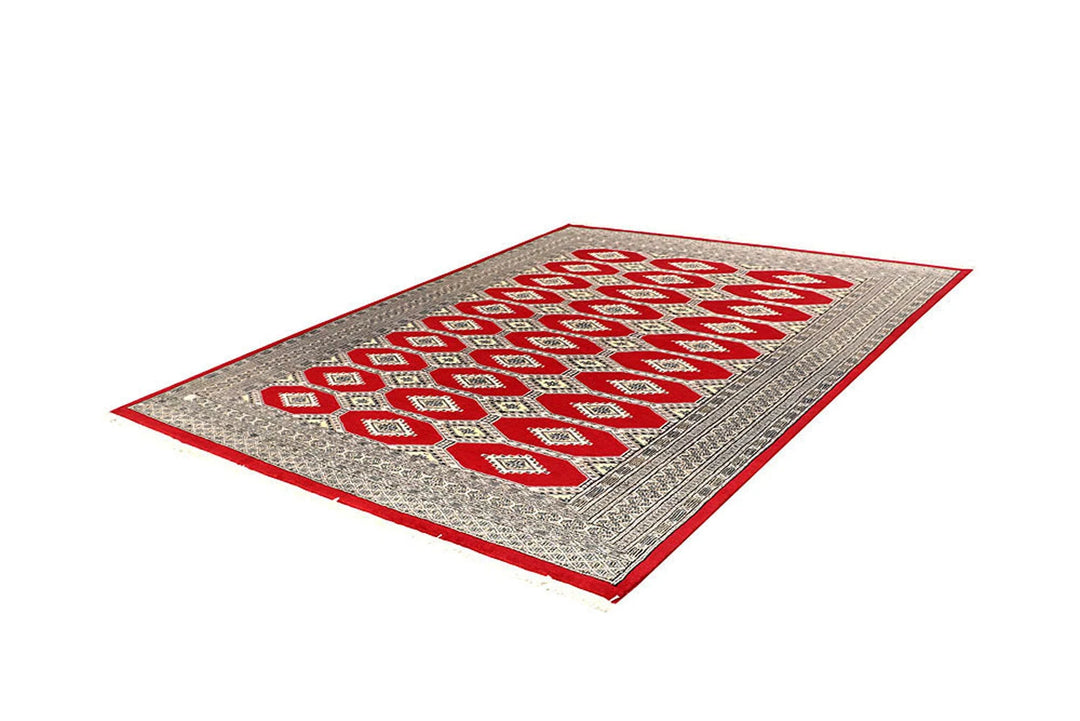 Red Pakistani Jaldar Rug 6' 3" x 8' 2" Hand-Knotted | No. QA17793