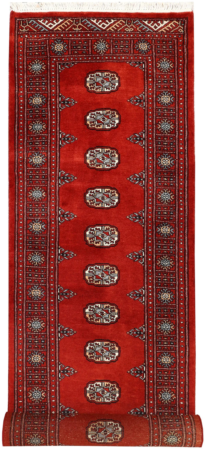 Red Pakistani Bokhara Rug 2' 7" x 10' 2" Hand-Knotted | No. QA18023