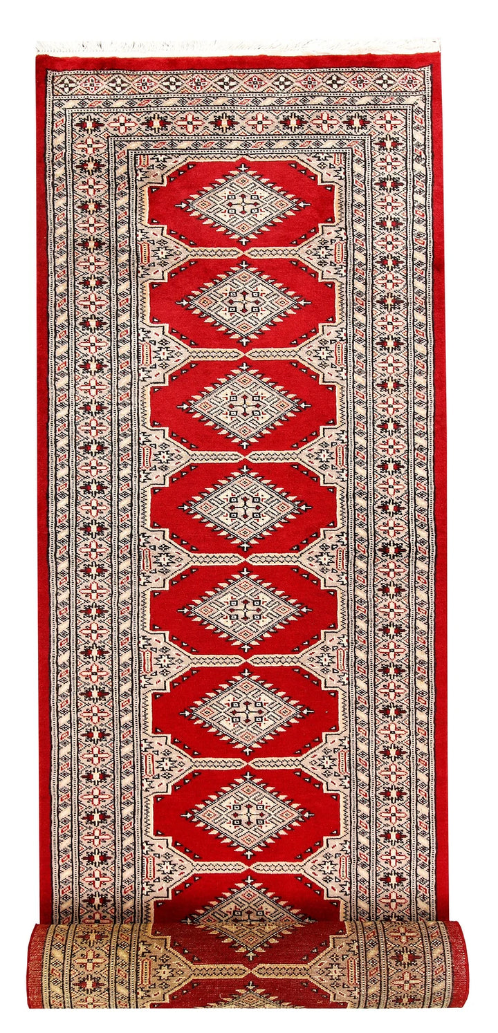 Red Pakistani Jaldar Rug 2' 8" x 12' 8" Hand-Knotted | No. QA18031
