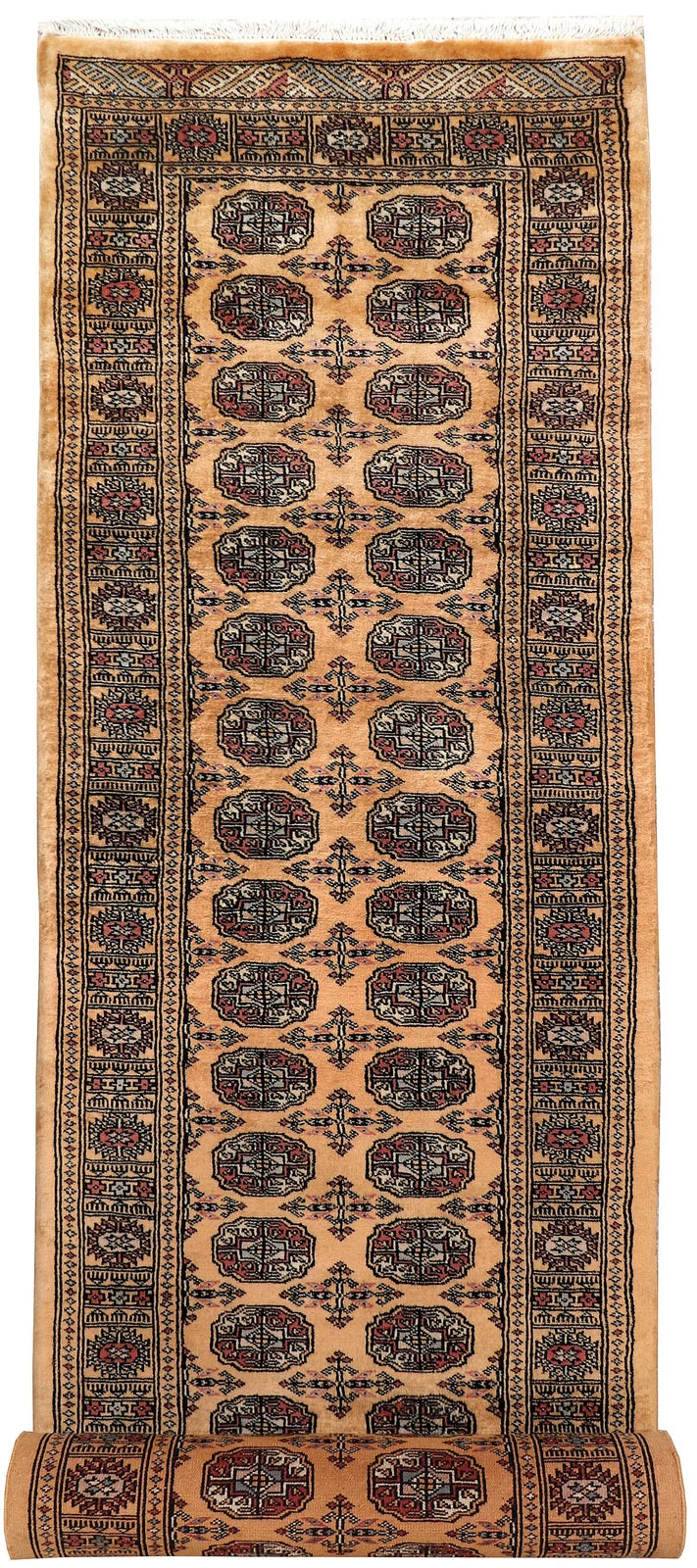 Sandy Brown Pakistani Bokhara Runner 2' 7" x 11' 4" Hand-Knotted | No. QA18080