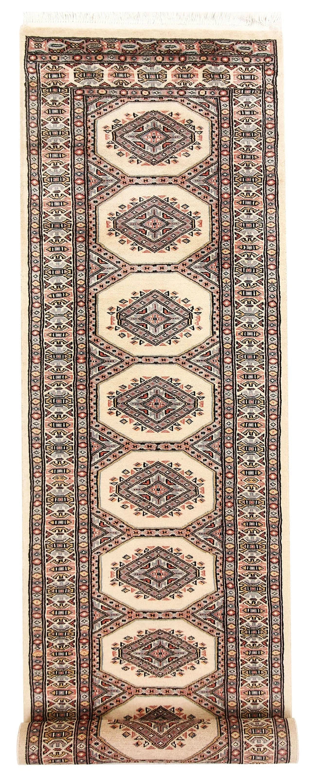 White Pakistani Jaldar Rug 2' 4" x 9' 6" Hand-Knotted | No. QA18210