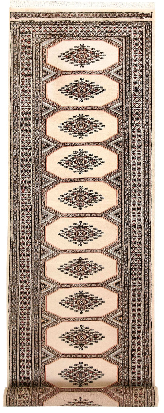 White Pakistani Jaldar Rug 2' 4" x 8' 9" Hand-Knotted | No. QA18220