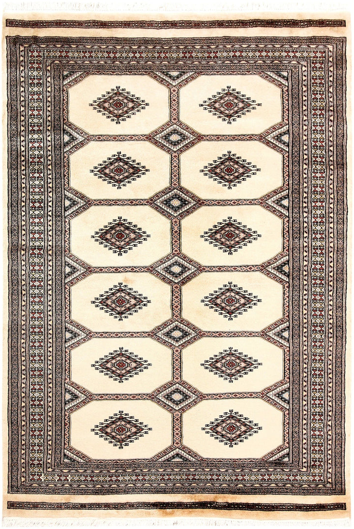 Brown Pakistani Jaldar Rug 4' 7" x 6' 8" Hand-Knotted | No. QA18448