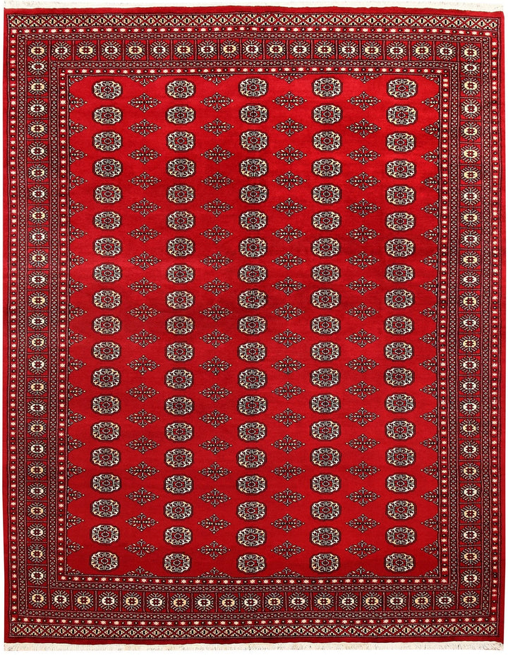 Red Pakistani Bokhara Rug 8' x 10' Hand-Knotted | No. QA18511